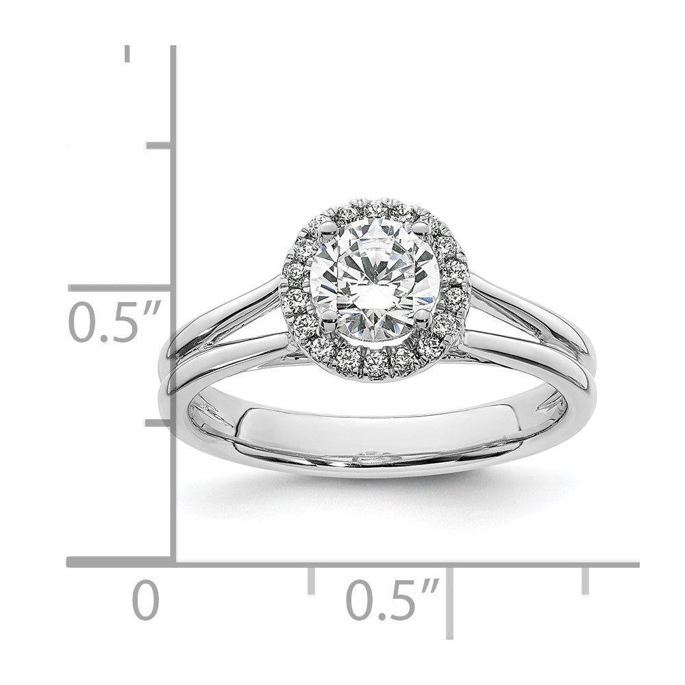 14k White Gold Round Halo Simulated Diamond Split Shank Engagement Ring