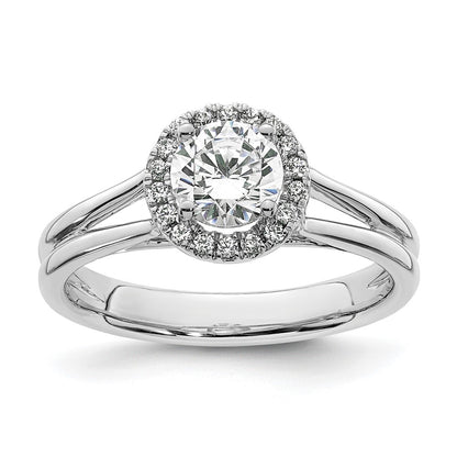 14k White Gold Round Halo Simulated Diamond Split Shank Engagement Ring