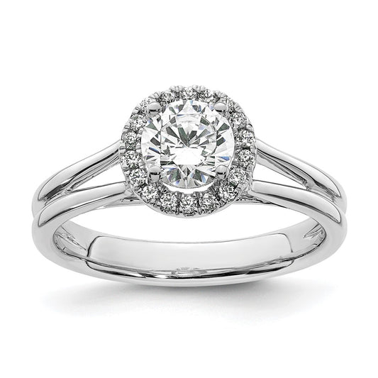 14k White Gold Round Halo Simulated Diamond Split Shank Engagement Ring