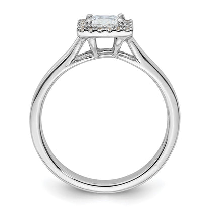 14kw Princess Halo Simulated Diamond Split Shank Engagement Ring