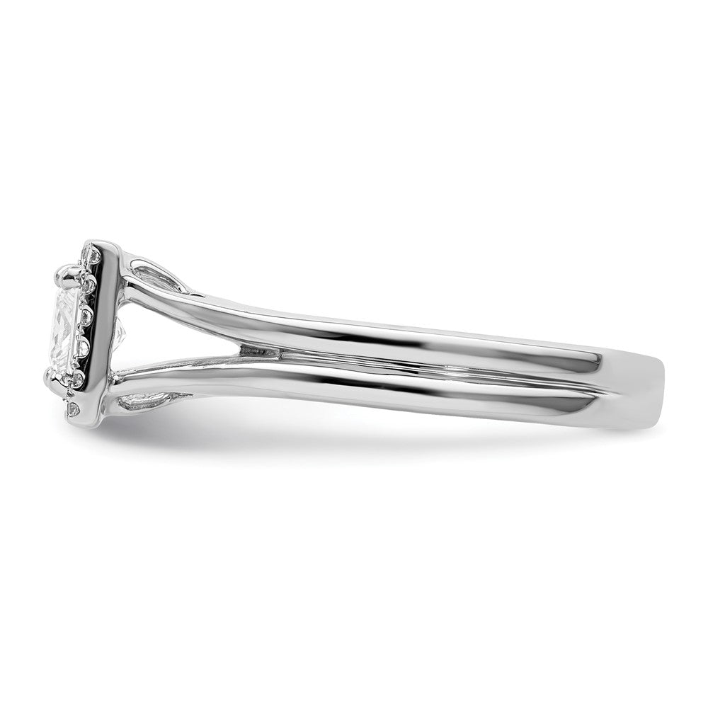 14kw Princess Halo Simulated Diamond Split Shank Engagement Ring