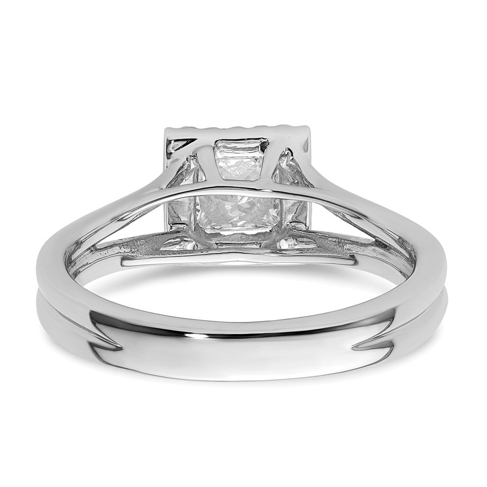 14kw Princess Halo Simulated Diamond Split Shank Engagement Ring