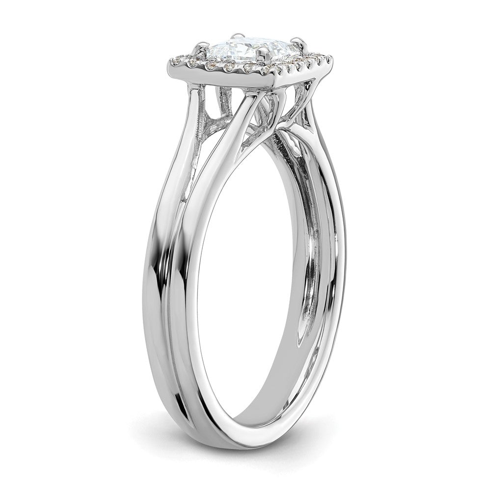 14kw Princess Halo Simulated Diamond Split Shank Engagement Ring