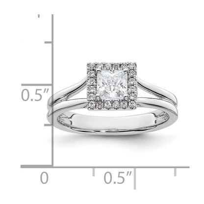 14kw Princess Halo Simulated Diamond Split Shank Engagement Ring
