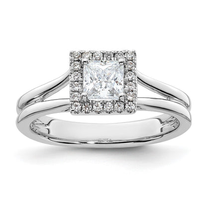 14kw Princess Halo Simulated Diamond Split Shank Engagement Ring