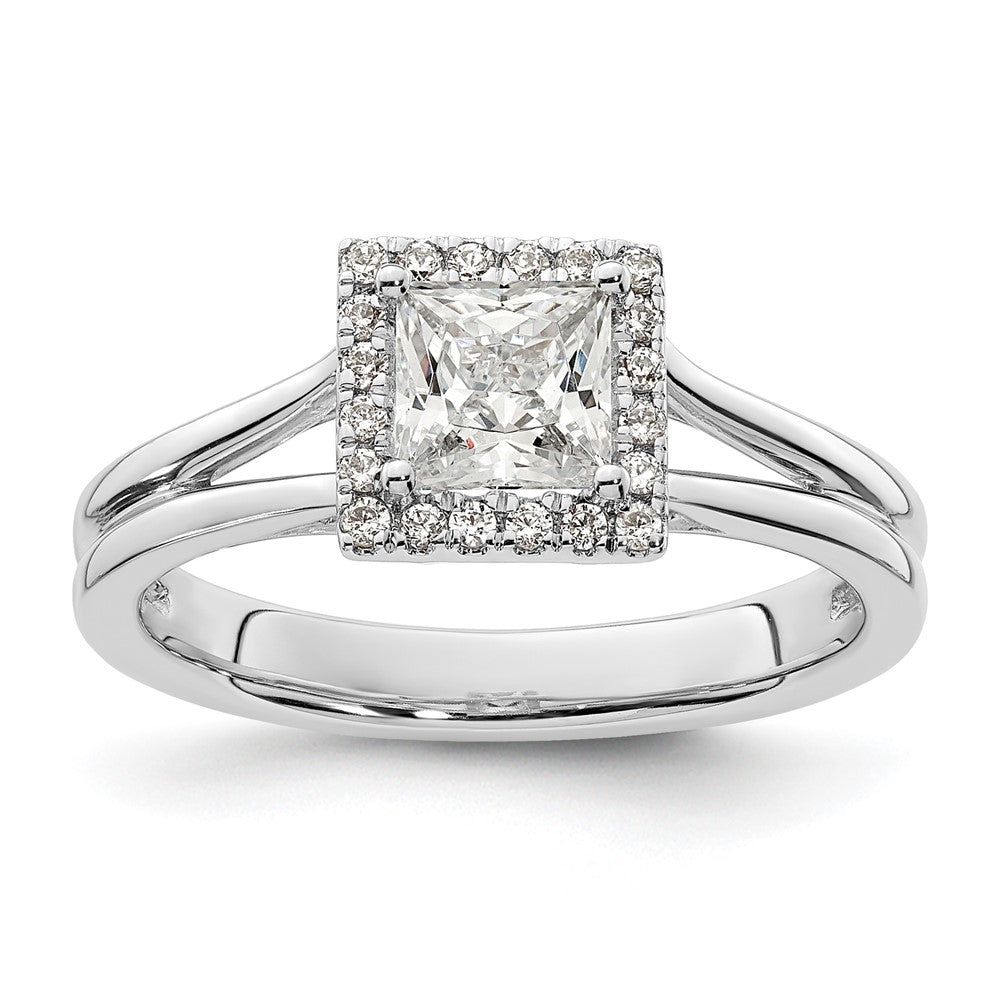 0.75ct. CZ Solid Real 14K White Gold Princess Halo Split Shank Engagement Ring