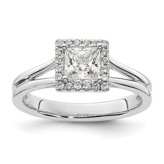 0.75ct. CZ Solid Real 14K White Gold Princess Halo Split Shank Engagement Ring