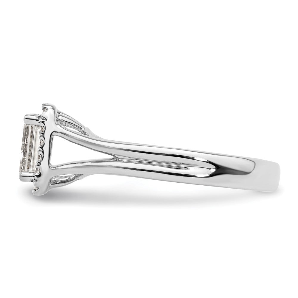 0.75ct. CZ Solid Real 14K White Gold Emerald Halo Split Shank Engagement Ring