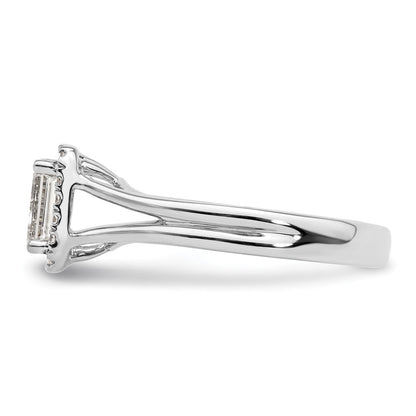 0.75ct. CZ Solid Real 14K White Gold Emerald Halo Split Shank Engagement Ring