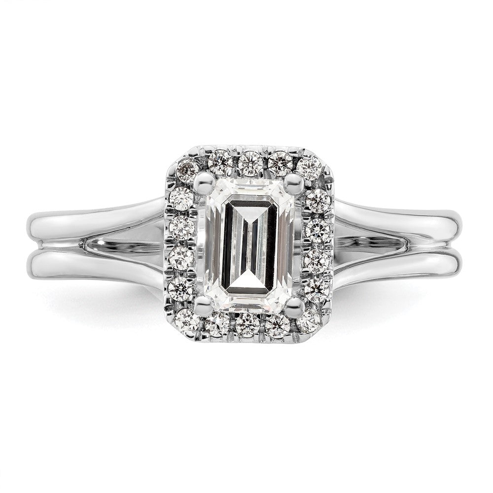 0.75ct. CZ Solid Real 14K White Gold Emerald Halo Split Shank Engagement Ring
