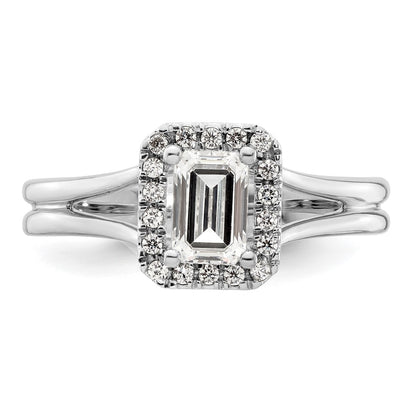 0.75ct. CZ Solid Real 14K White Gold Emerald Halo Split Shank Engagement Ring