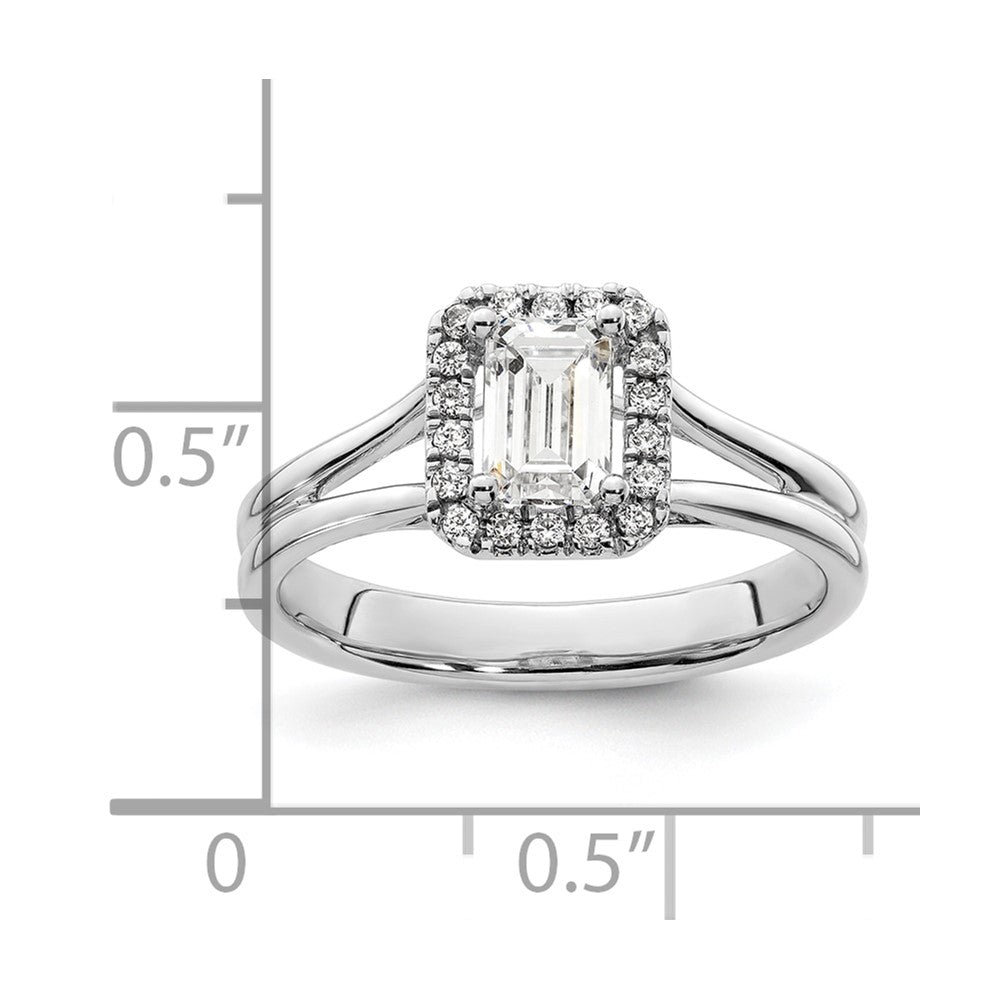 0.75ct. CZ Solid Real 14K White Gold Emerald Halo Split Shank Engagement Ring