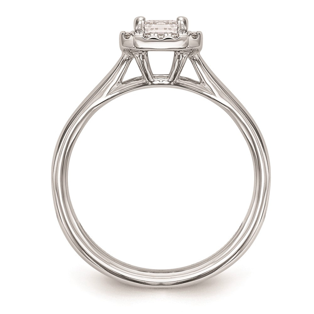 14K White Gold Halo (Holds 1/4 Carat (4.5X3mm) Emerald Cut Center) 1/20 Diamond Semi Mount Split Shank Engagement Ring