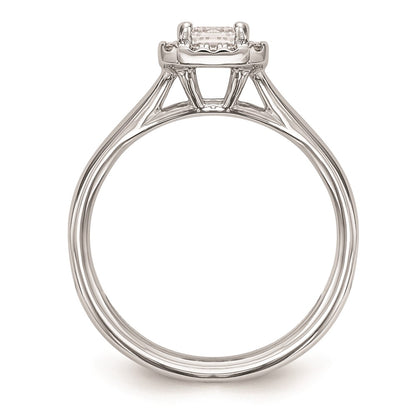 14K White Gold Halo (Holds 1/4 Carat (4.5X3mm) Emerald Cut Center) 1/20 Diamond Semi Mount Split Shank Engagement Ring