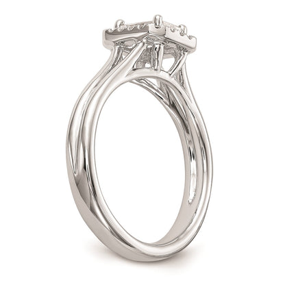 14K White Gold Halo (Holds 1/4 Carat (4.5X3mm) Emerald Cut Center) 1/20 Diamond Semi Mount Split Shank Engagement Ring
