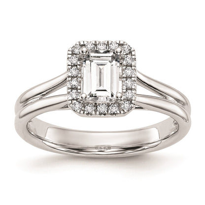 14K White Gold Halo (Holds 1/4 Carat (4.5X3mm) Emerald Cut Center) 1/20 Diamond Semi Mount Split Shank Engagement Ring