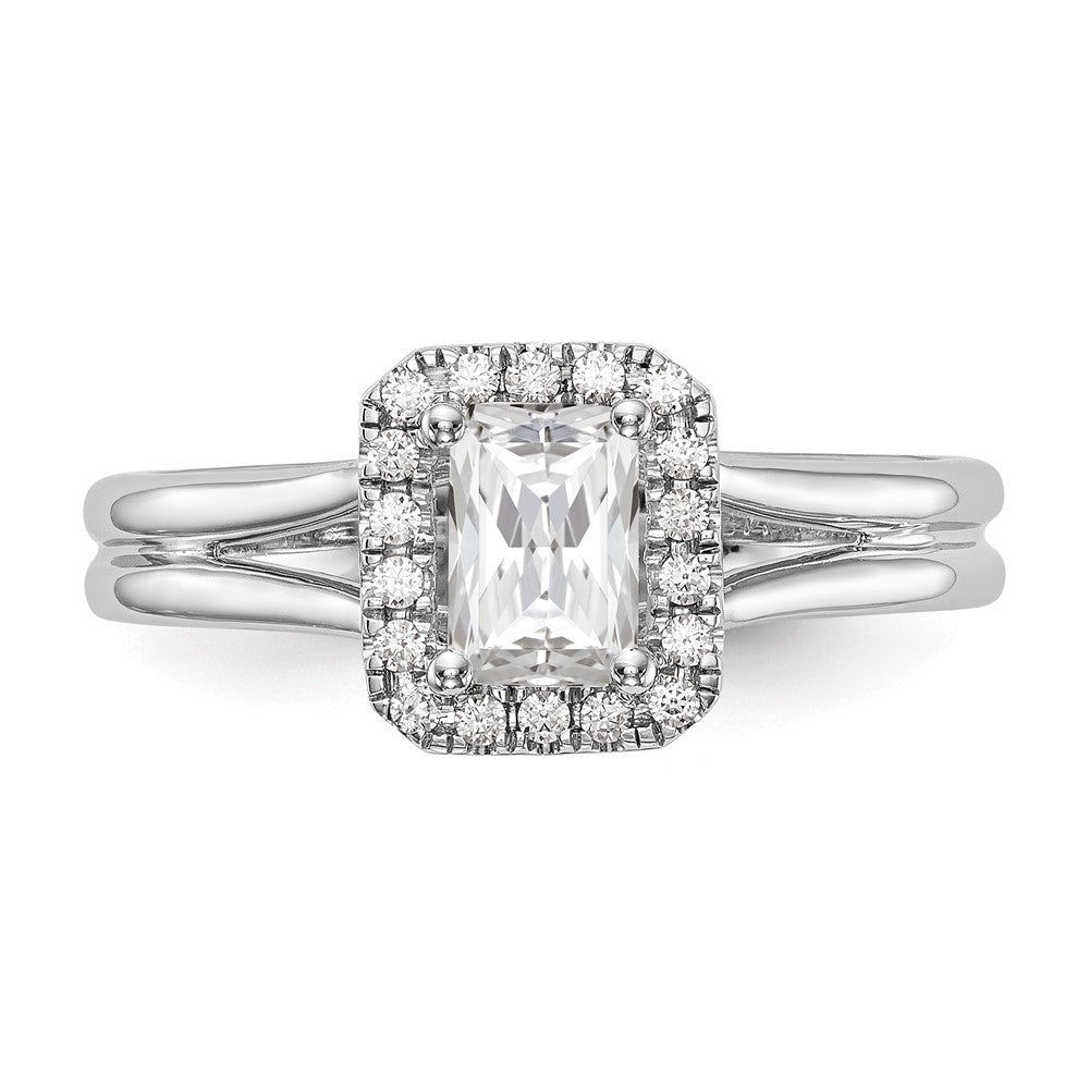 1.00ct. CZ Solid Real 14K White Gold Emerald Halo Split Shank Engagement Ring
