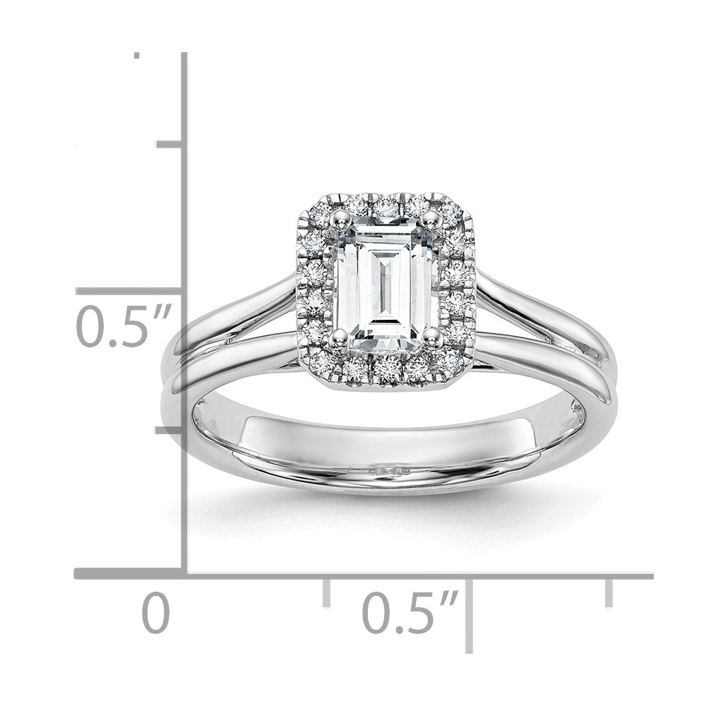 1.00ct. CZ Solid Real 14K White Gold Emerald Halo Split Shank Engagement Ring