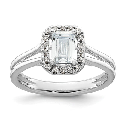 1.25ct. CZ Solid Real 14K White Gold Emerald Halo Split Shank Engagement Ring