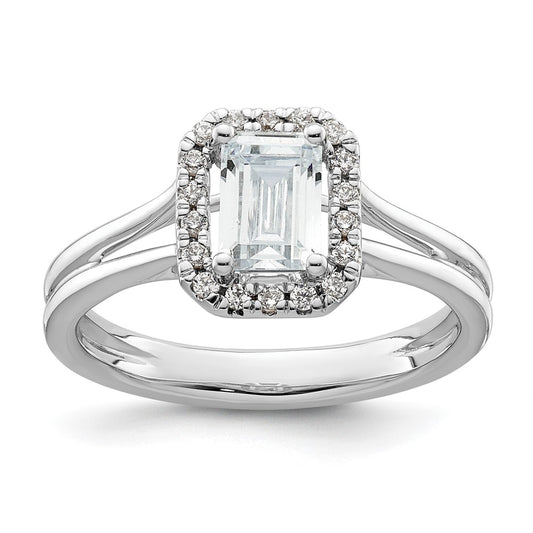 1.25ct. CZ Solid Real 14K White Gold Emerald Halo Split Shank Engagement Ring