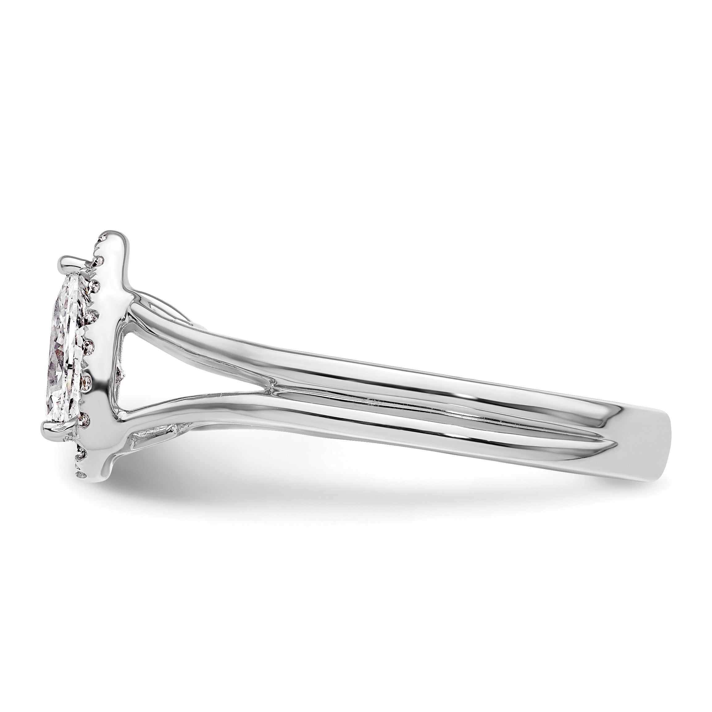 14kw Pear Halo Simulated Diamond Split Shank Engagement Ring