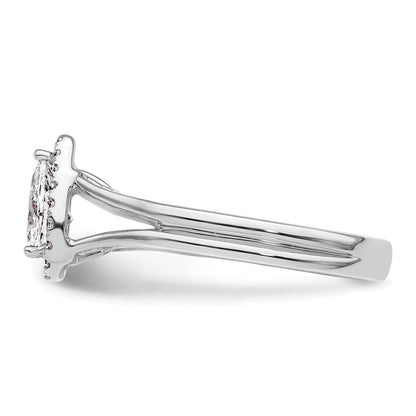 14kw Pear Halo Simulated Diamond Split Shank Engagement Ring
