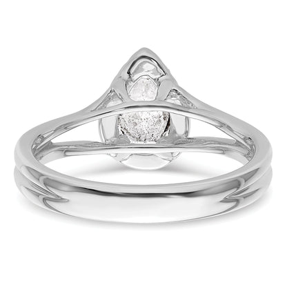 14kw Pear Halo Simulated Diamond Split Shank Engagement Ring