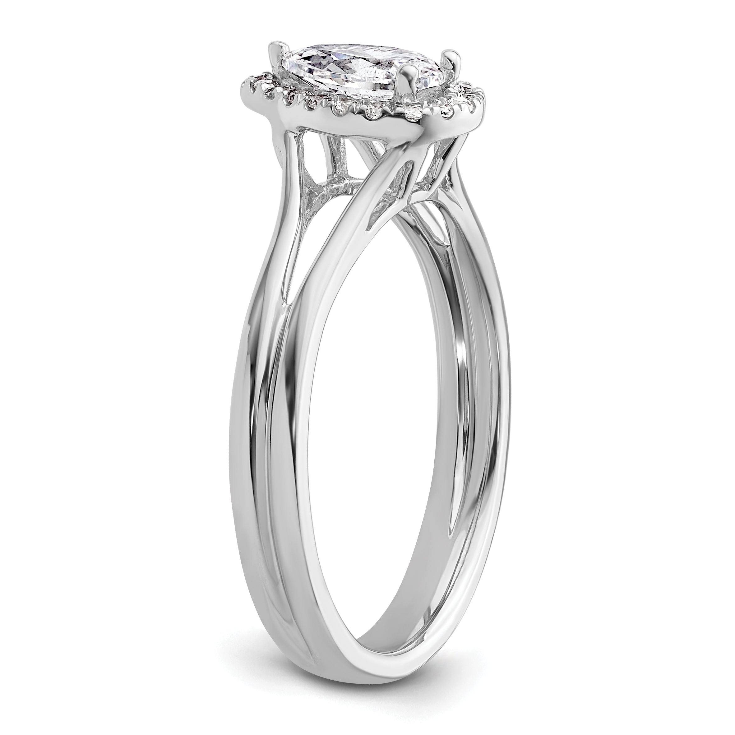 14kw Pear Halo Simulated Diamond Split Shank Engagement Ring