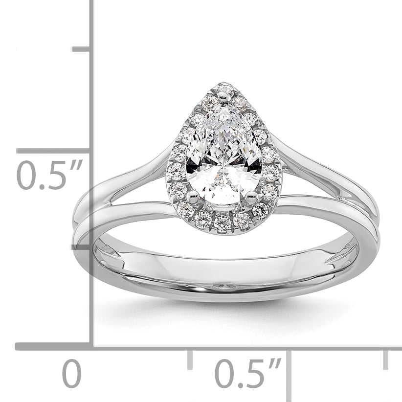 14kw Pear Halo Simulated Diamond Split Shank Engagement Ring