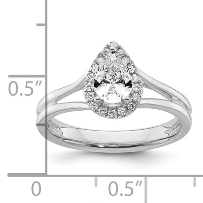 14kw Pear Halo Simulated Diamond Split Shank Engagement Ring