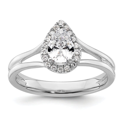 14kw Pear Halo Simulated Diamond Split Shank Engagement Ring