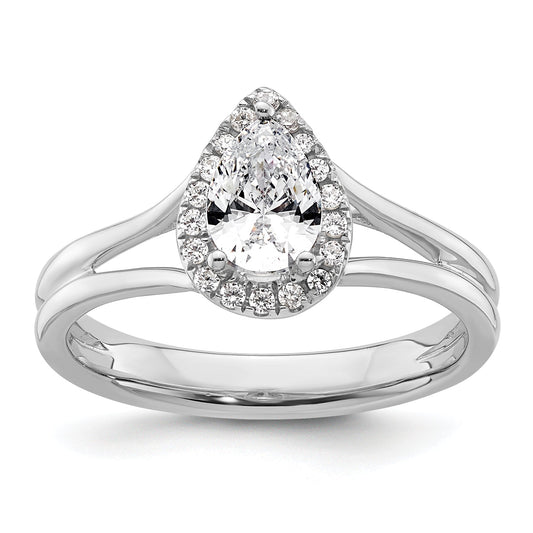 14kw Pear Halo Simulated Diamond Split Shank Engagement Ring