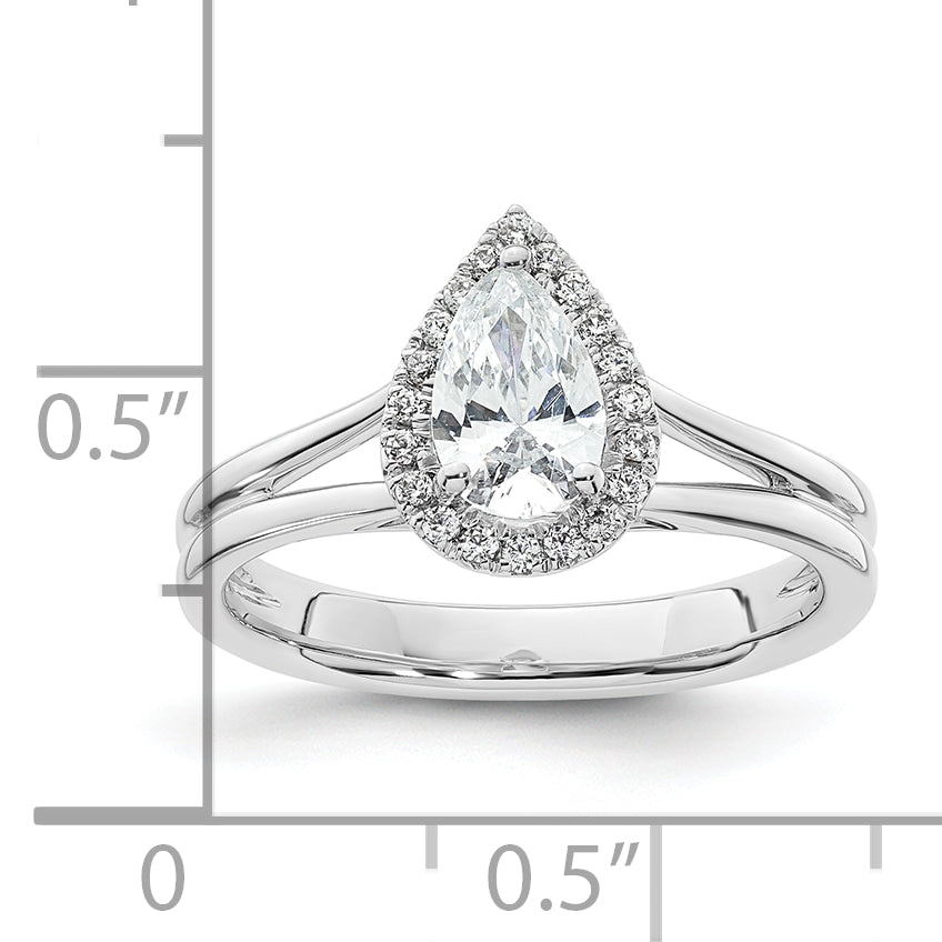 14kw Pear Halo Simulated Diamond Split Shank Engagement Ring