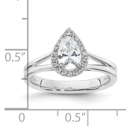 14kw Pear Halo Simulated Diamond Split Shank Engagement Ring