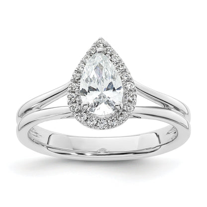 14kw Pear Halo Simulated Diamond Split Shank Engagement Ring