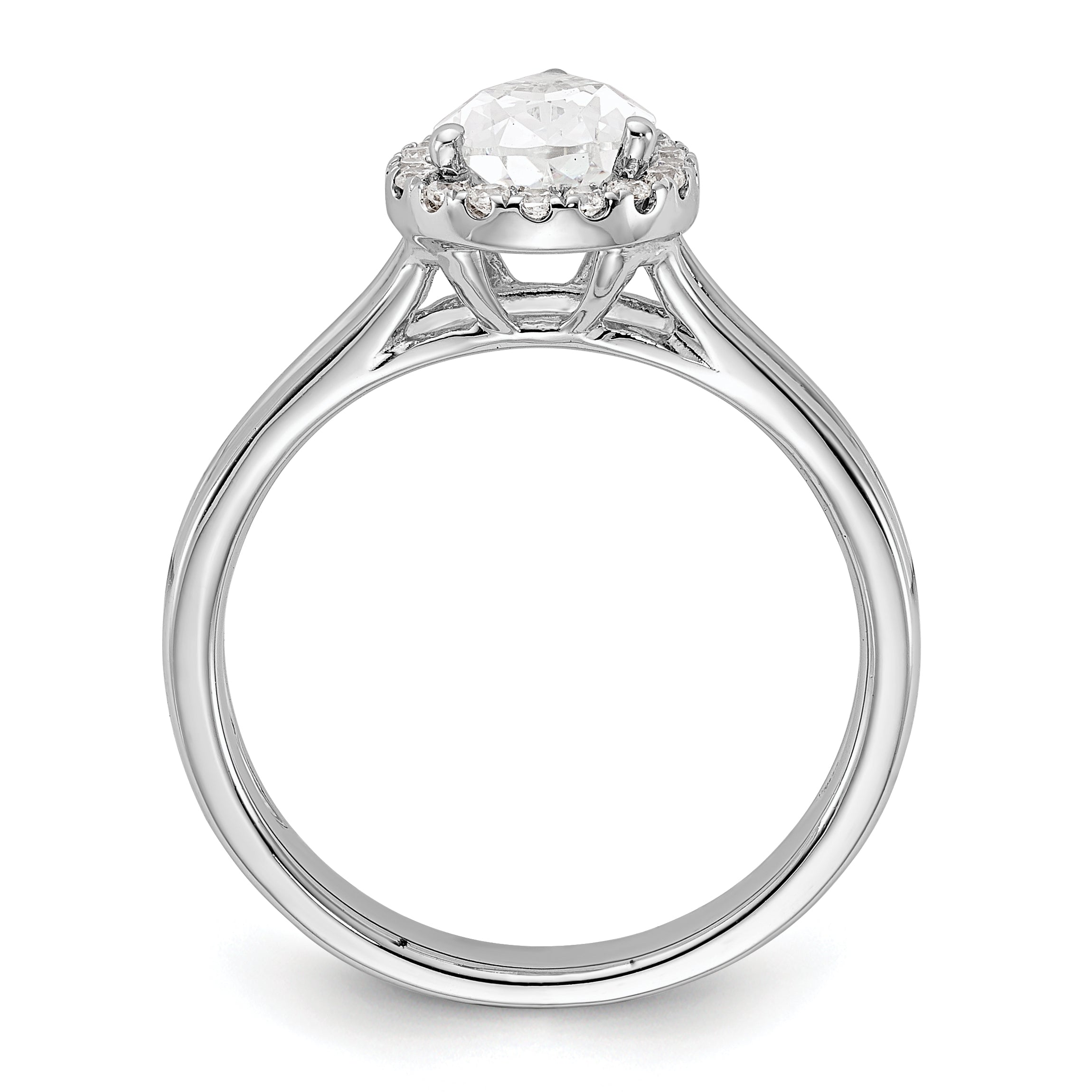 14kw Pear Halo Simulated Diamond Split Shank Engagement Ring