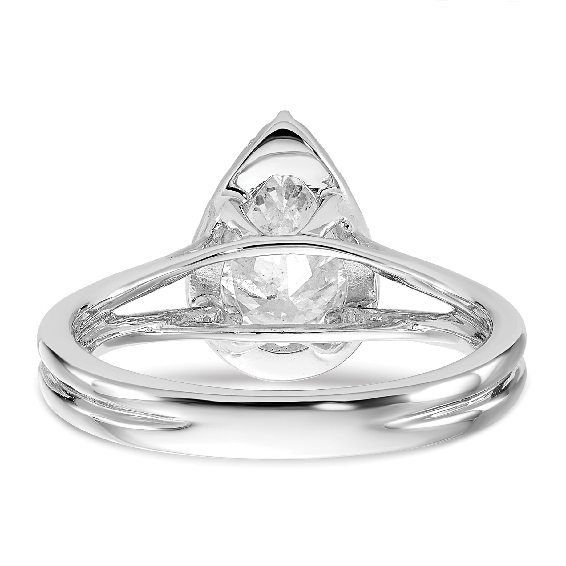 14kw Pear Halo Simulated Diamond Split Shank Engagement Ring