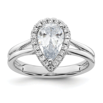 14kw Pear Halo Simulated Diamond Split Shank Engagement Ring