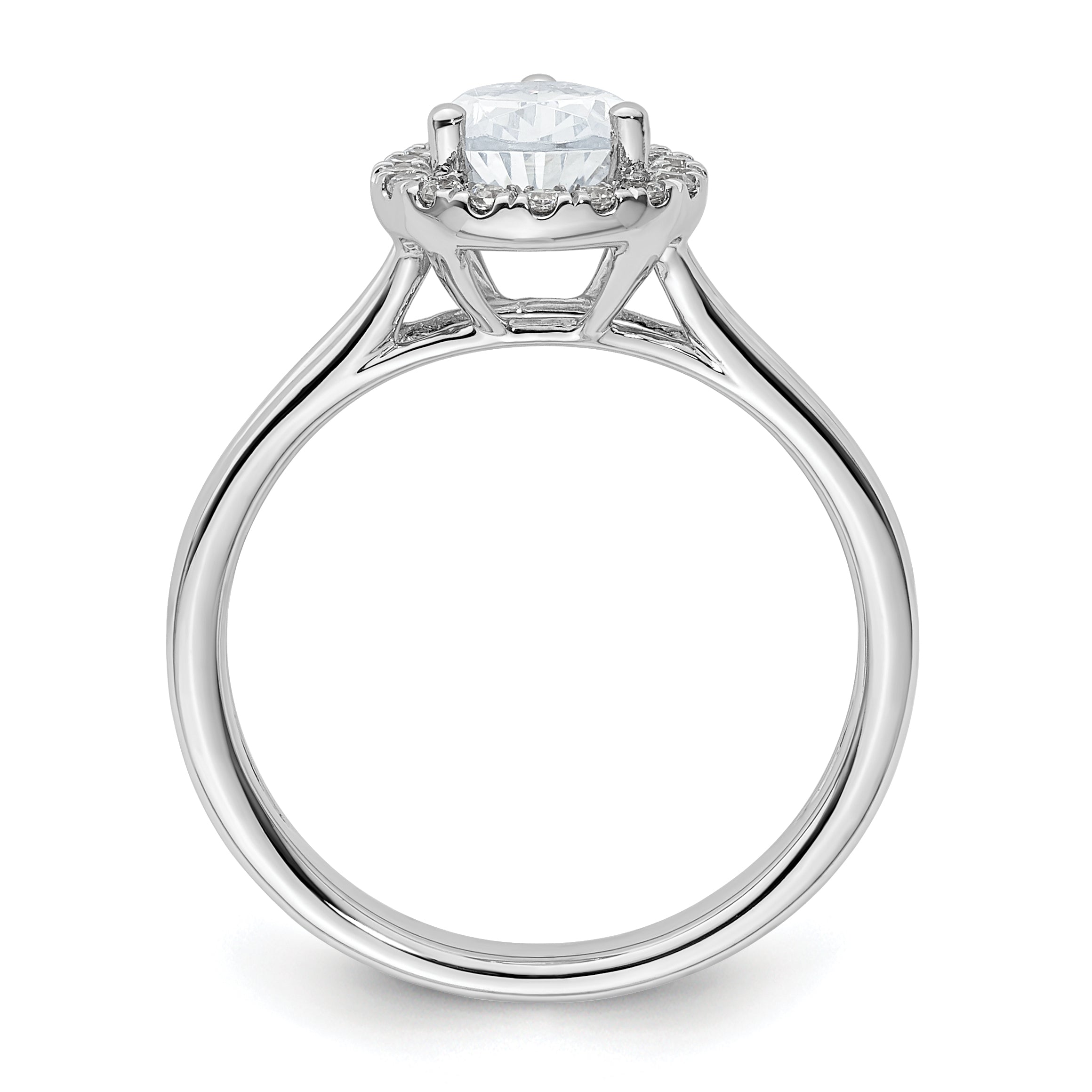 14kw Pear Halo Simulated Diamond Split Shank Engagement Ring