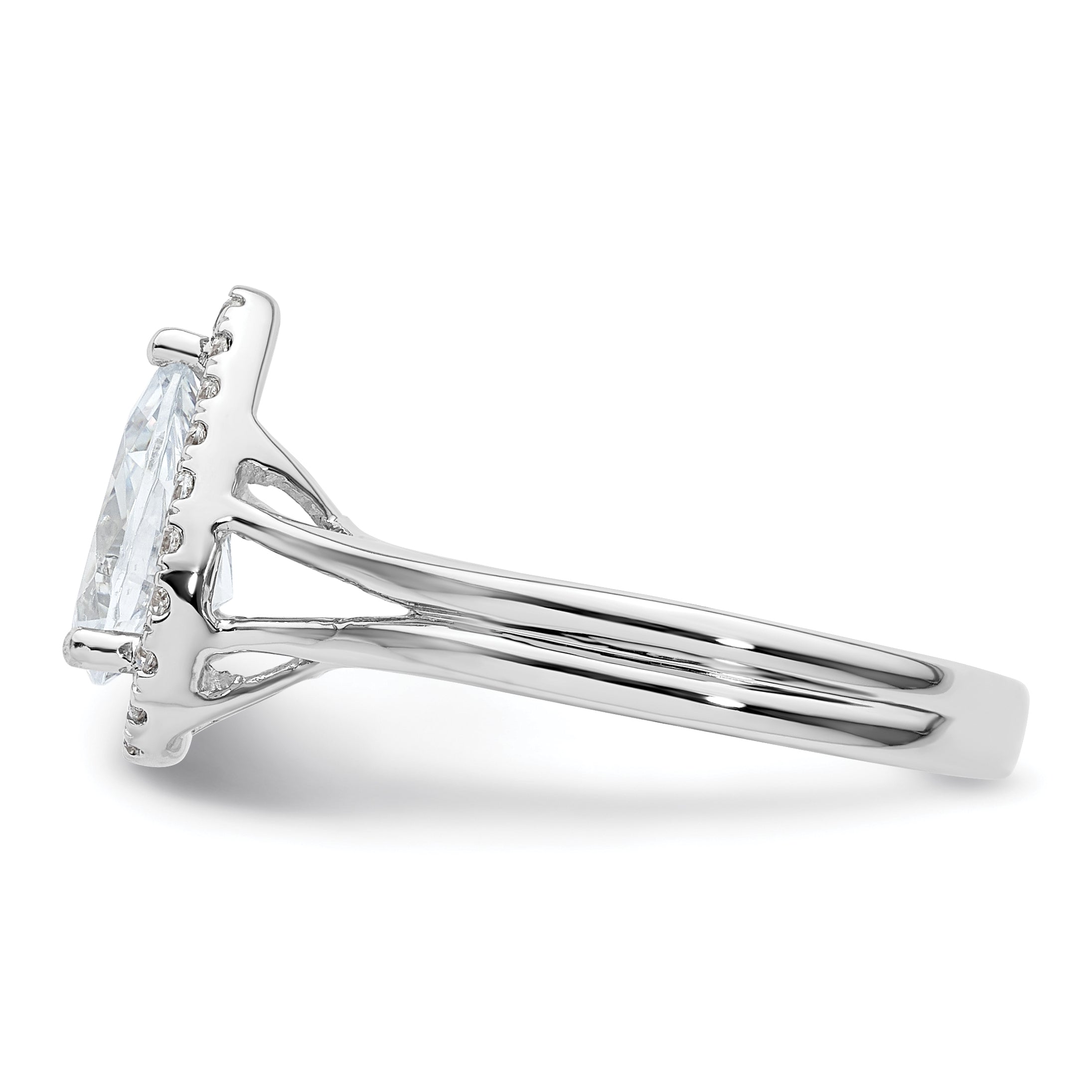 14kw Pear Halo Simulated Diamond Split Shank Engagement Ring