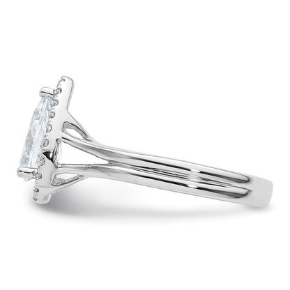14kw Pear Halo Simulated Diamond Split Shank Engagement Ring