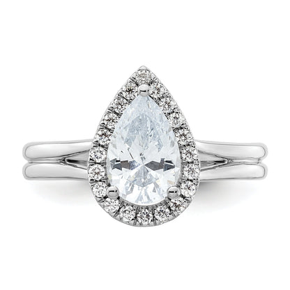 14kw Pear Halo Simulated Diamond Split Shank Engagement Ring