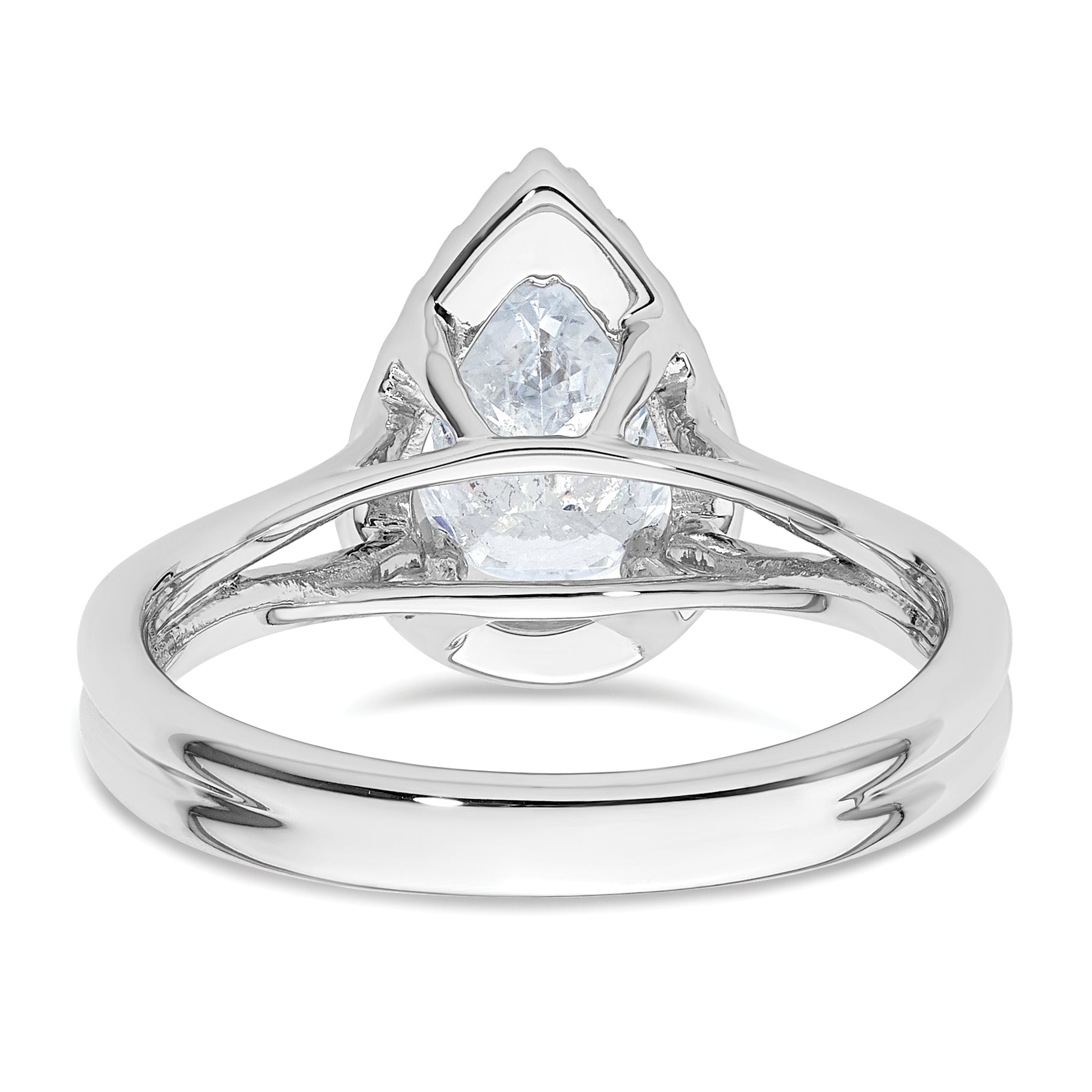 14kw Pear Halo Simulated Diamond Split Shank Engagement Ring