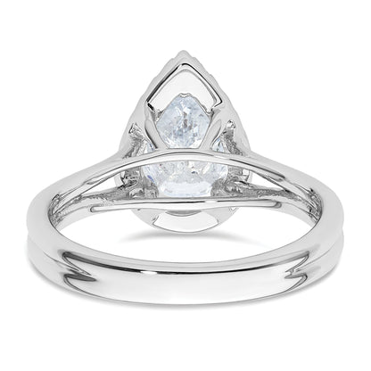 14kw Pear Halo Simulated Diamond Split Shank Engagement Ring