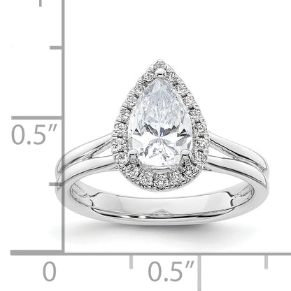 14kw Pear Halo Simulated Diamond Split Shank Engagement Ring