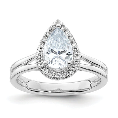 14kw Pear Halo Simulated Diamond Split Shank Engagement Ring