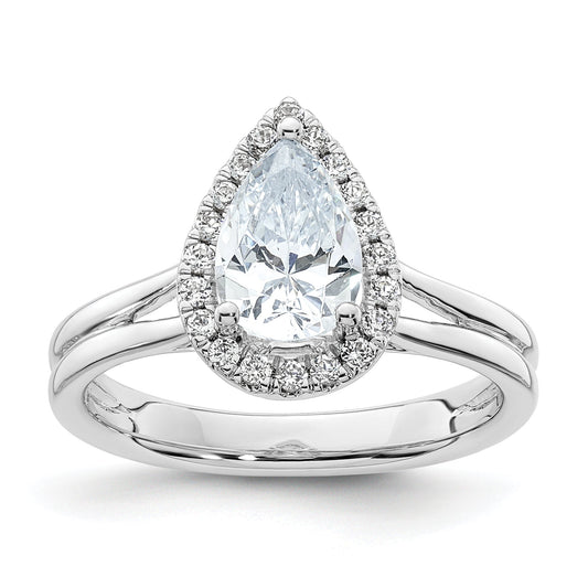 14kw Pear Halo Simulated Diamond Split Shank Engagement Ring