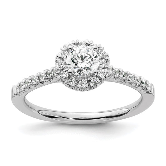 14kw Round Halo Simulated Diamond Engagement Ring