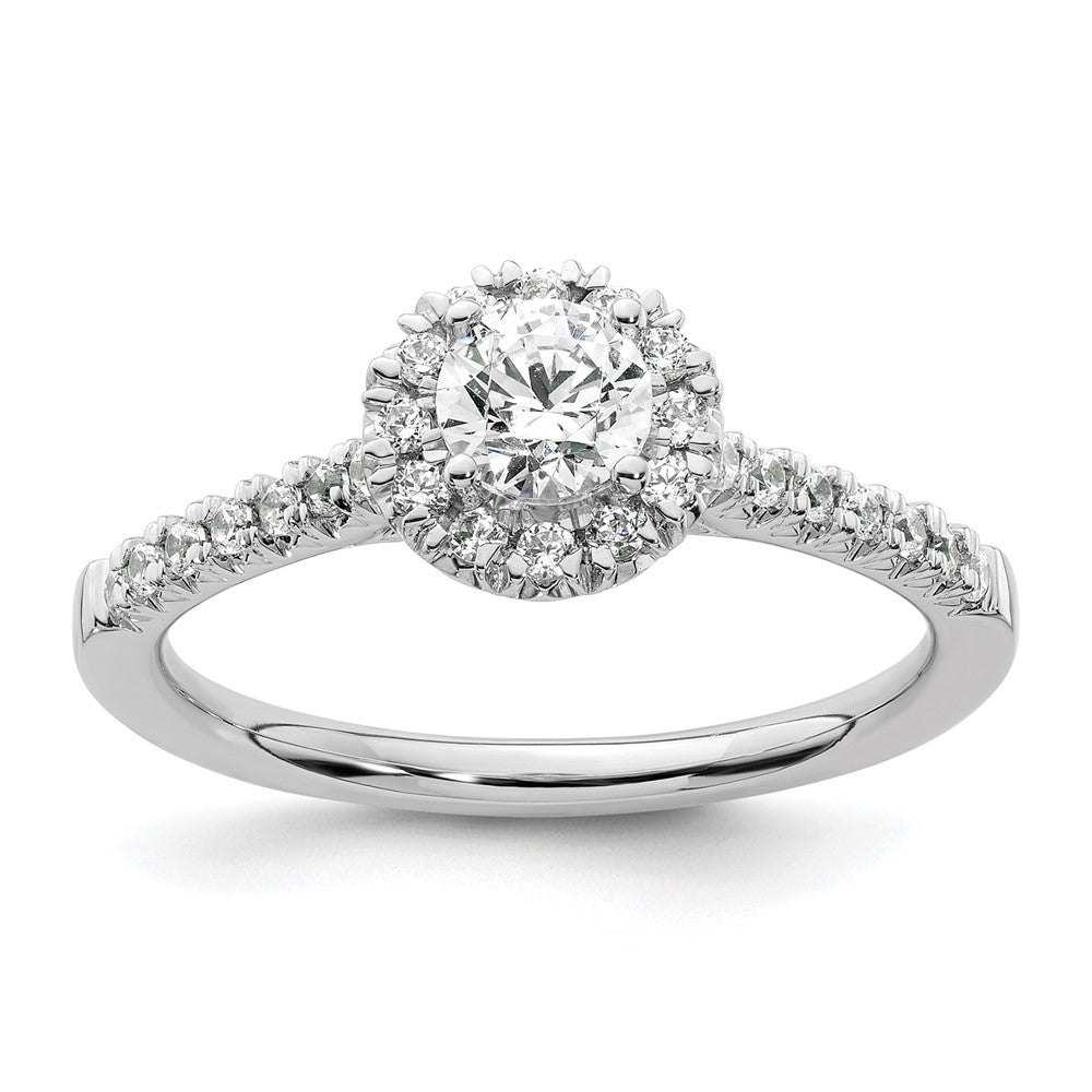 14kw Round Halo Simulated Diamond Engagement Ring