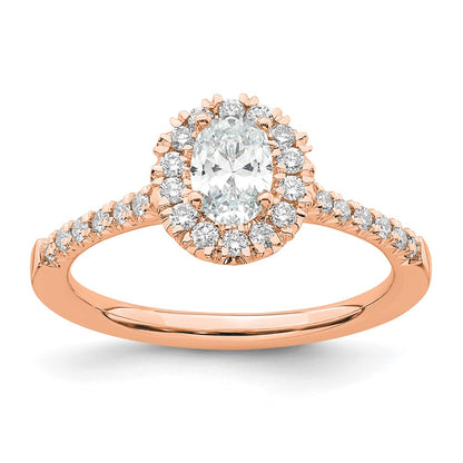 14k Rose Gold 7/8 Ct. Lab Grown Diamond VS/SI+ G+ Oval Complete Halo Engagement Ring